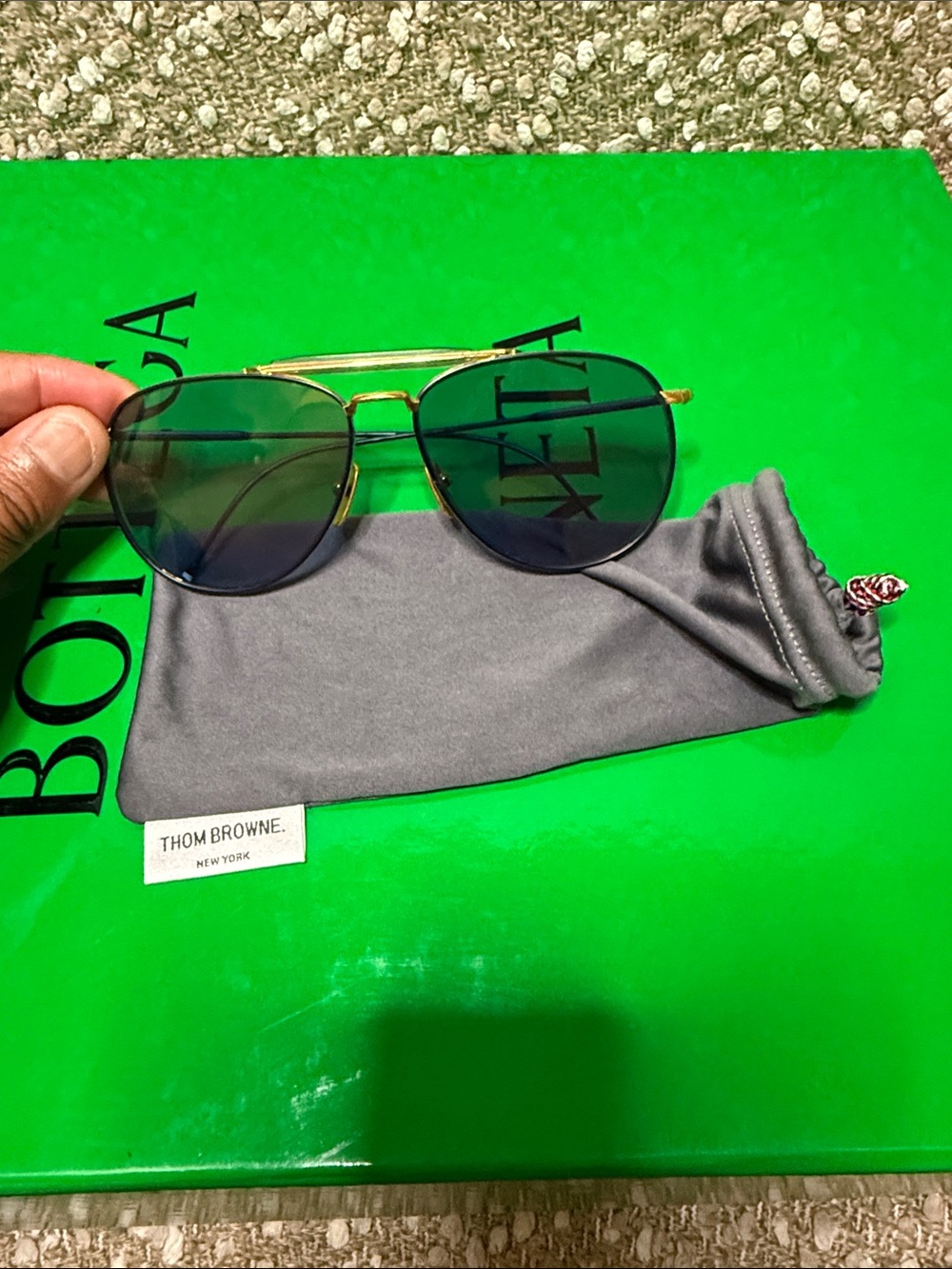 Thom Browne Gold Frame Sunglasses with Blue Lenses
